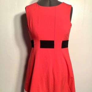 Calvin Klein Women's Coral Red, White and Black Sleeveless Lined Dress Size 12